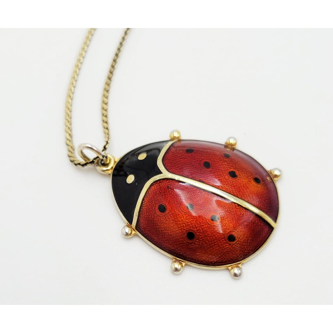 David Andersen Jewelry David Andersen Norway Sterling Silver Enamel Ladybug Necklace Circa 1950s