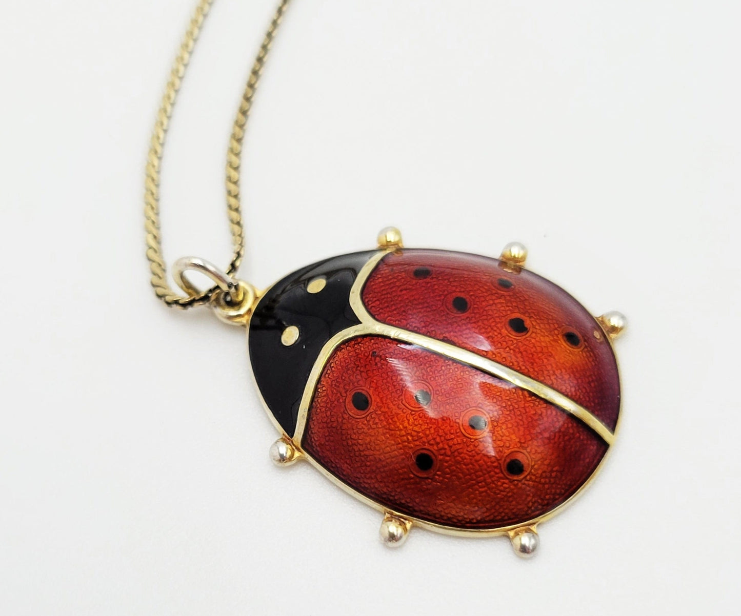 David Andersen Jewelry David Andersen Norway Sterling Silver Enamel Ladybug Necklace Circa 1950s