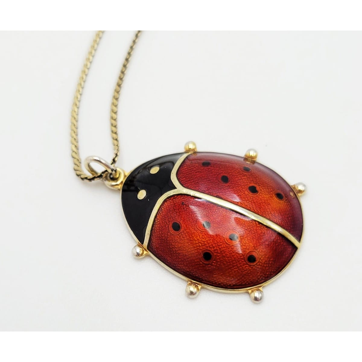 David Andersen Jewelry David Andersen Norway Sterling Silver Enamel Ladybug Necklace Circa 1950s