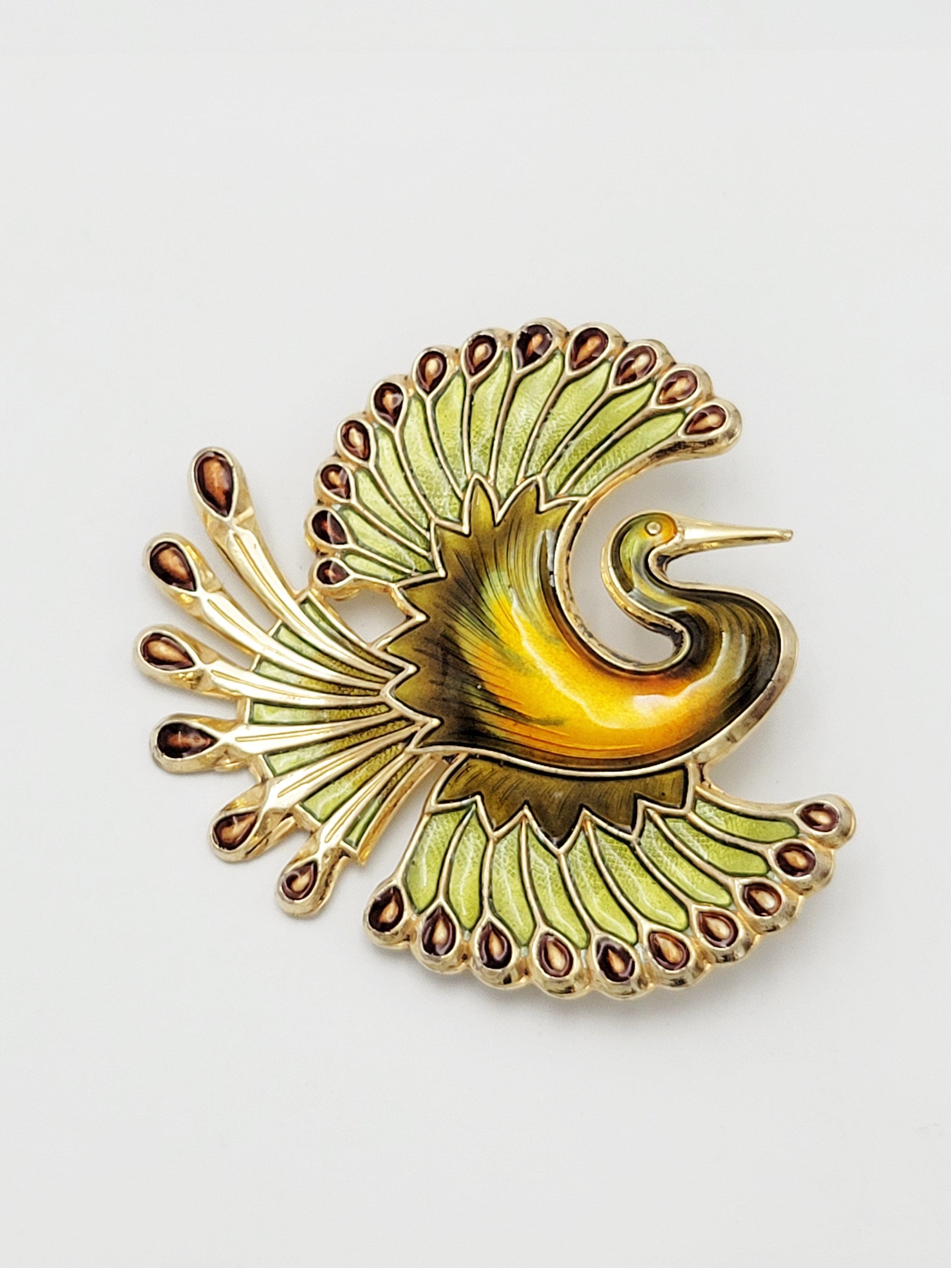 David Andersen Jewelry David Andersen Sterling Enamel LARGE Art Deco Peacock Brooch 1920s RARE