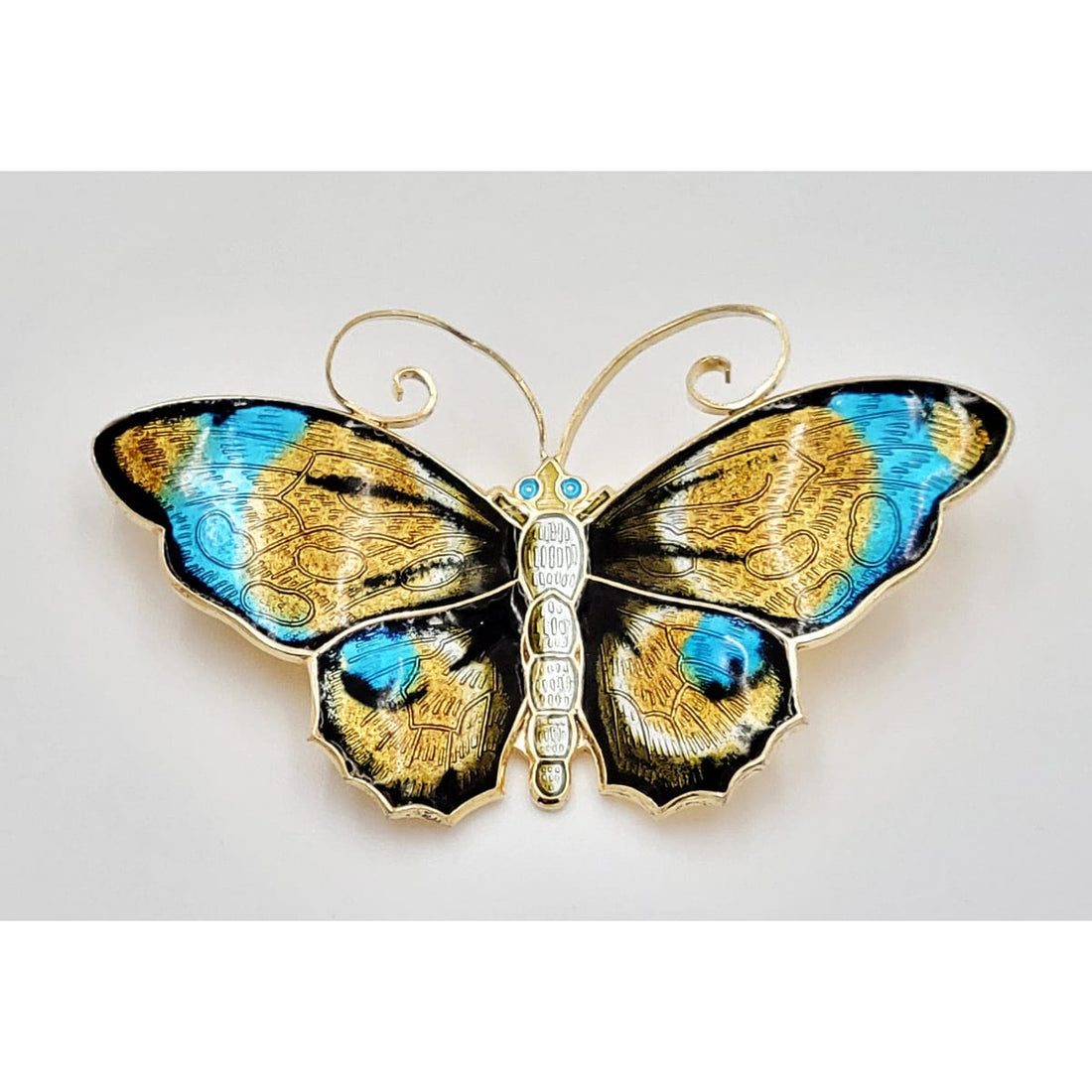 David Andersen Jewelry David Andersen Sterling Guilloche Enamel LARGEST Butterfly Brooch 1940s