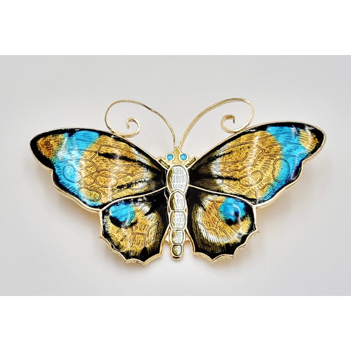 David Andersen Jewelry David Andersen Sterling Guilloche Enamel LARGEST Butterfly Brooch 1940s