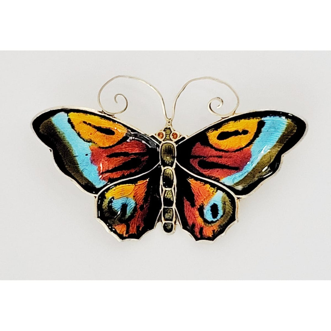 David Andersen Jewelry David Andersen Sterling Multi-Color Enamel LARGEST Butterfly Brooch 1940s