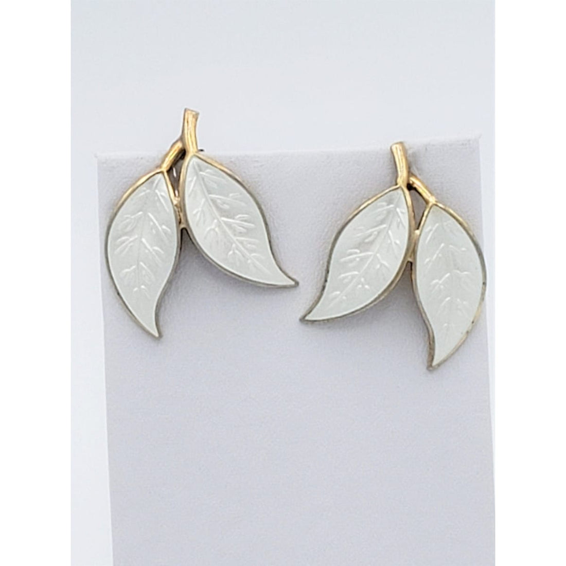 David Andersen Jewelry David Andersen Willy Waenness 925S White Enamel Double Leaf Earrings Circa 1950&