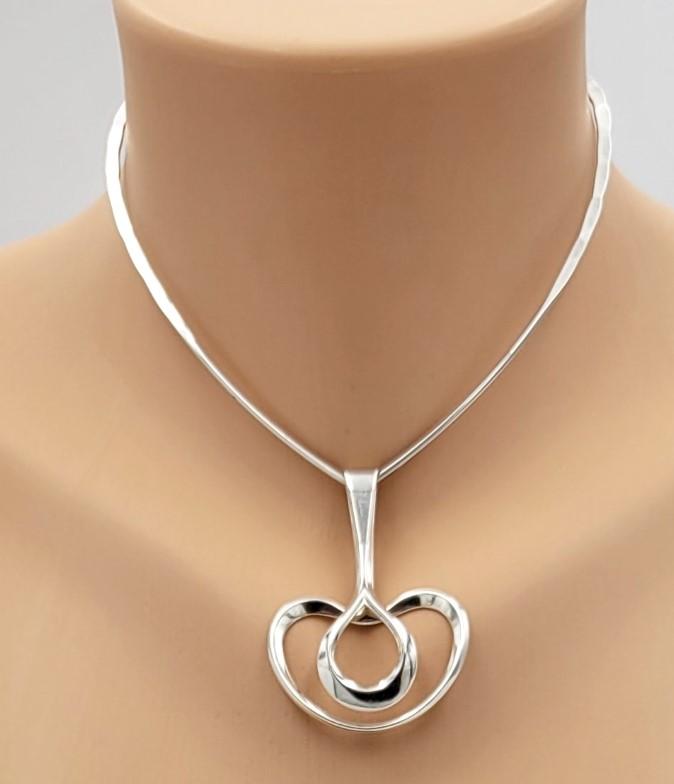 David Andersen Jewelry Norway David Andersen Modernist Sterling Neck Ring - Pendant  - Chain SET 1960's