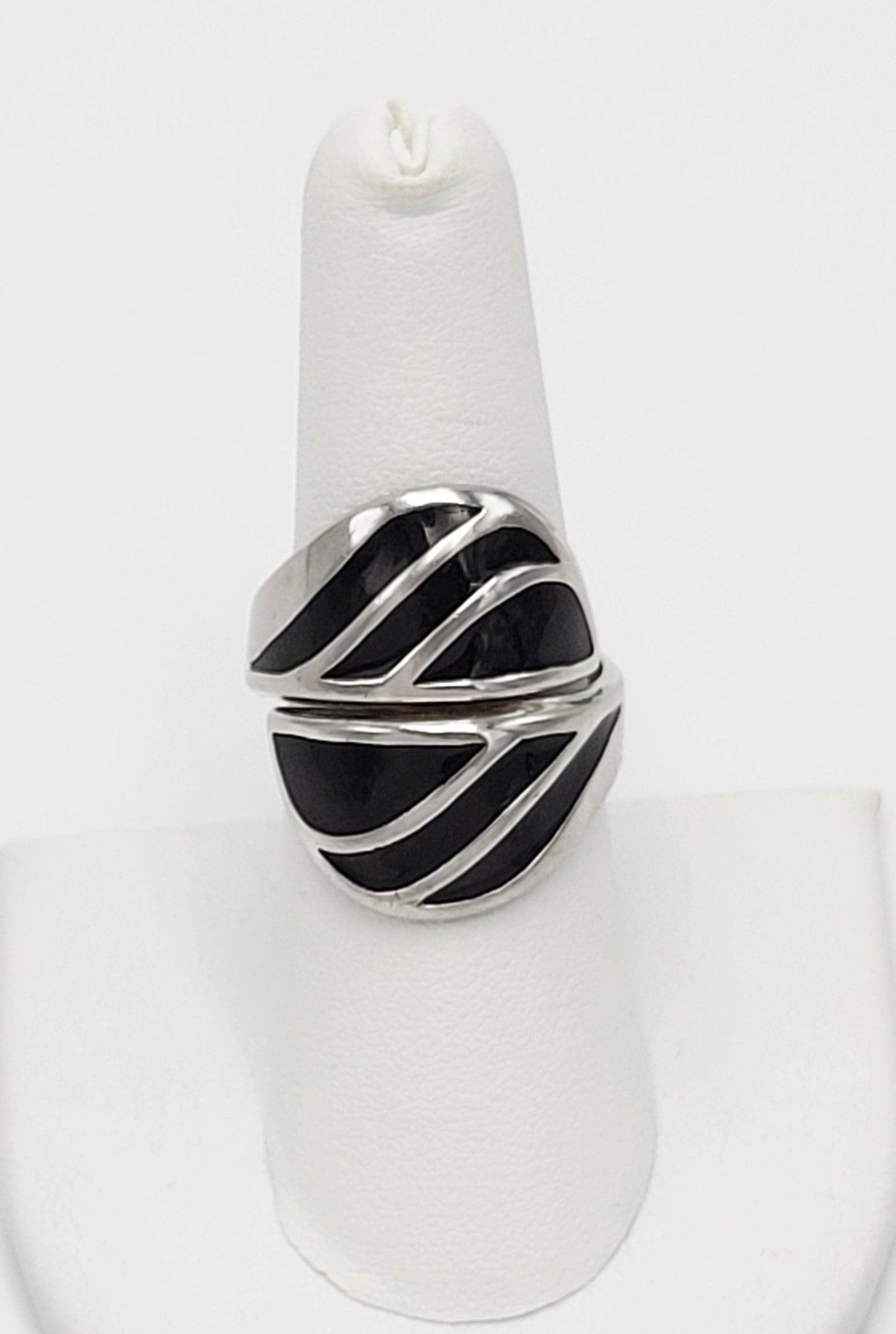 David Andersen Jewelry Norwegian David Andersen Sterling & Black Enamel Double Wrap Ring 1940/50s