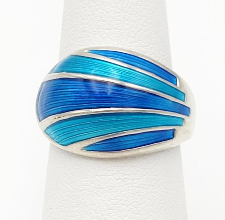 David Andersen Jewelry Norwegian David Andersen Sterling & Blue Enamel Wrap Ring Circa 1940/50s