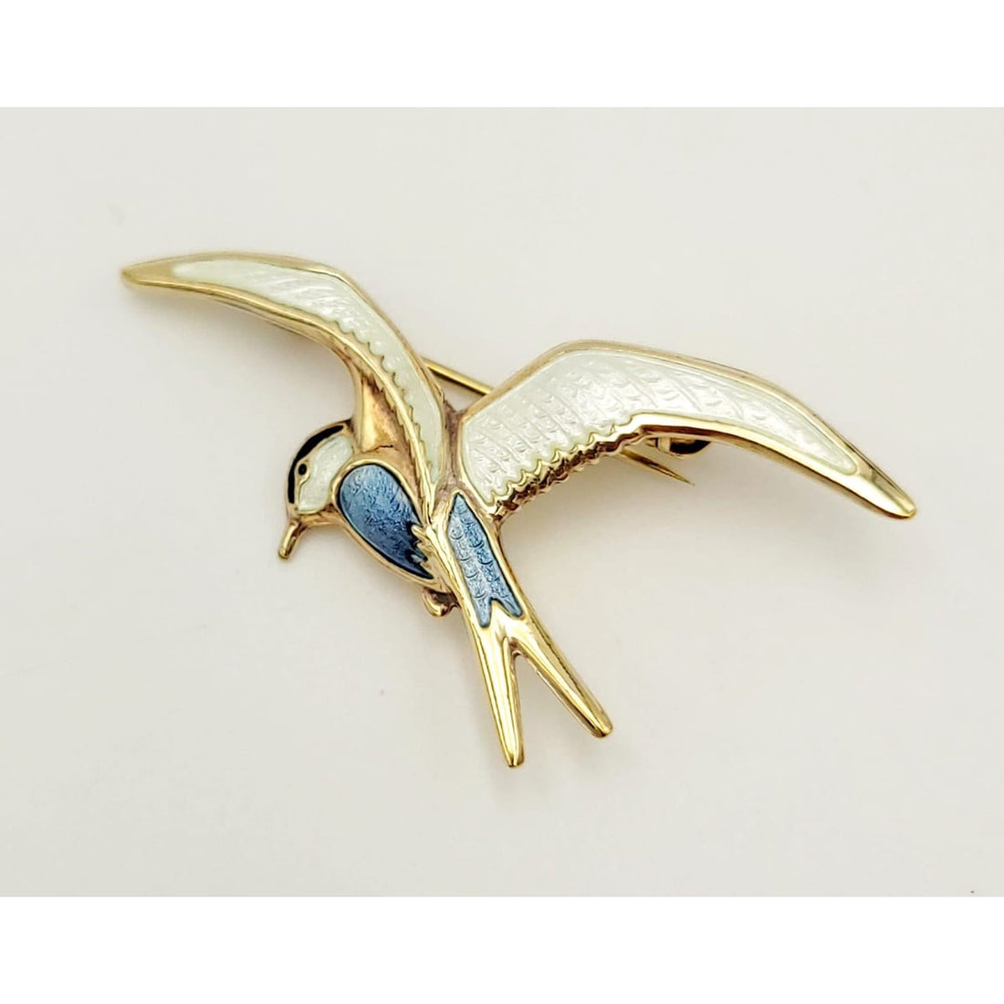 David Andersen Jewelry Norwegian David Andersen Sterling Enamel Large Seagull Bird Brooch NOS 1960s