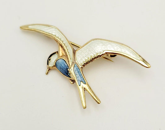 David Andersen Jewelry Norwegian David Andersen Sterling Enamel Large Seagull Bird Brooch NOS 1960s