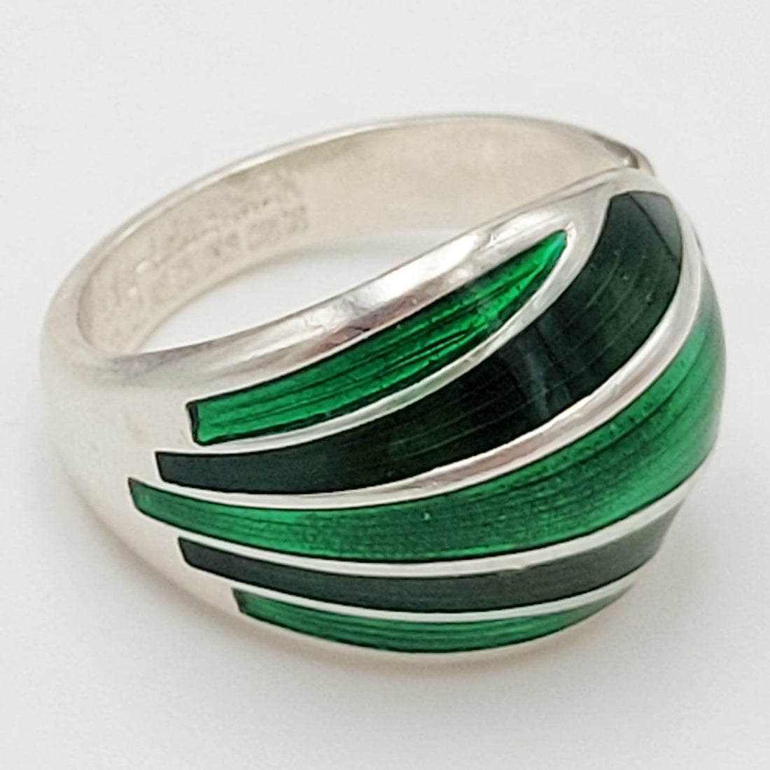 David Andersen Jewelry Norwegian David Andersen Sterling &amp; Green Enamel Wrap Ring Circa 1940/50s