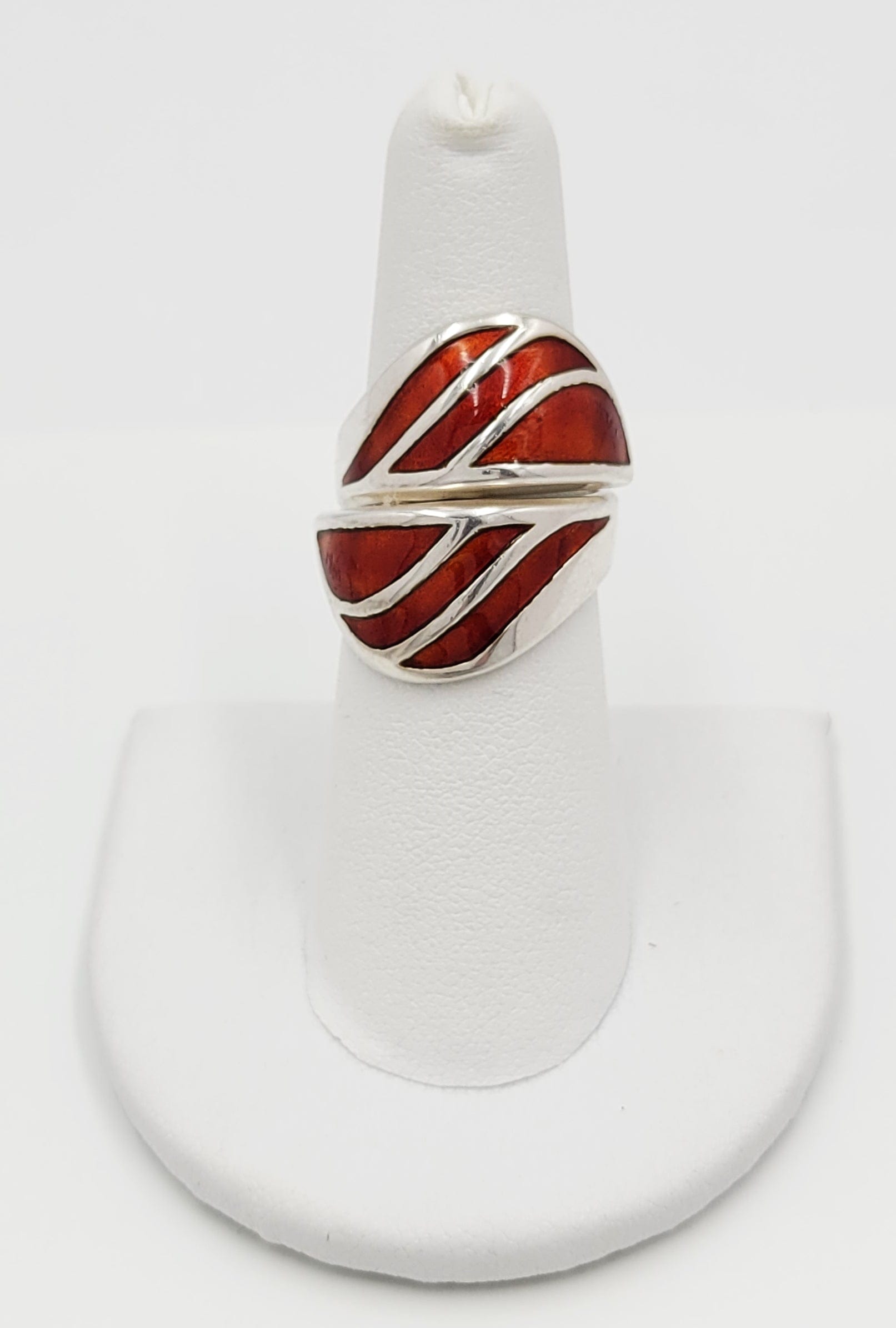 David Andersen Jewelry Norwegian David Andersen Sterling & Red Enamel Double Wrap Ring 1940/50s