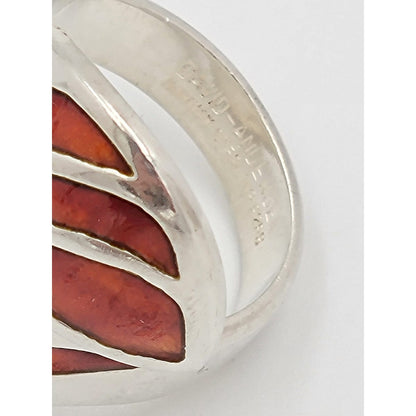 David Andersen Jewelry Norwegian David Andersen Sterling &amp; Red Enamel Double Wrap Ring 1940/50s