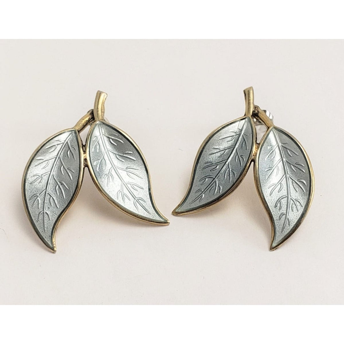 David Andersen Jewelry RARE David Andersen Willy Winnaess 925S Silver Enamel Leaves Pierced Earrings