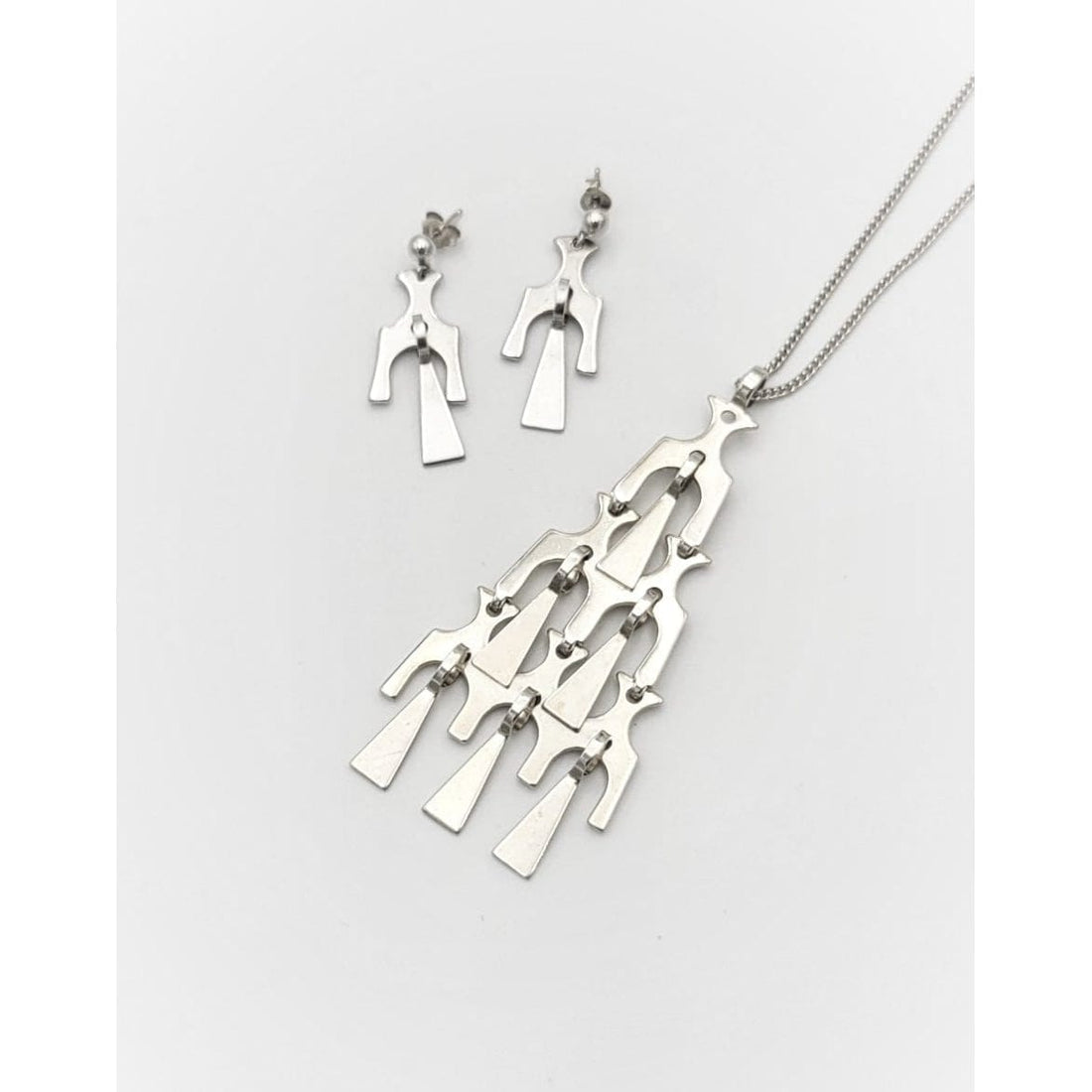 David Andersen Jewelry Superb BSO for Andersen Sterling Viking Articulating 3-Tiered Necklace Earring SET