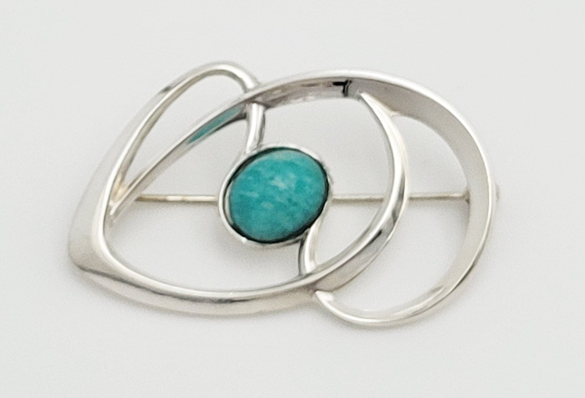 David Andersen Jewelry Superb Norway David Andersen Sterling & Amazonite Modernist Brooch Pin 1960s