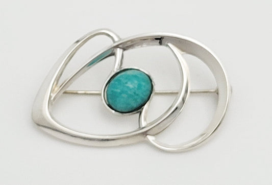 David Andersen Jewelry Superb Norway David Andersen Sterling & Amazonite Modernist Brooch Pin 1960s