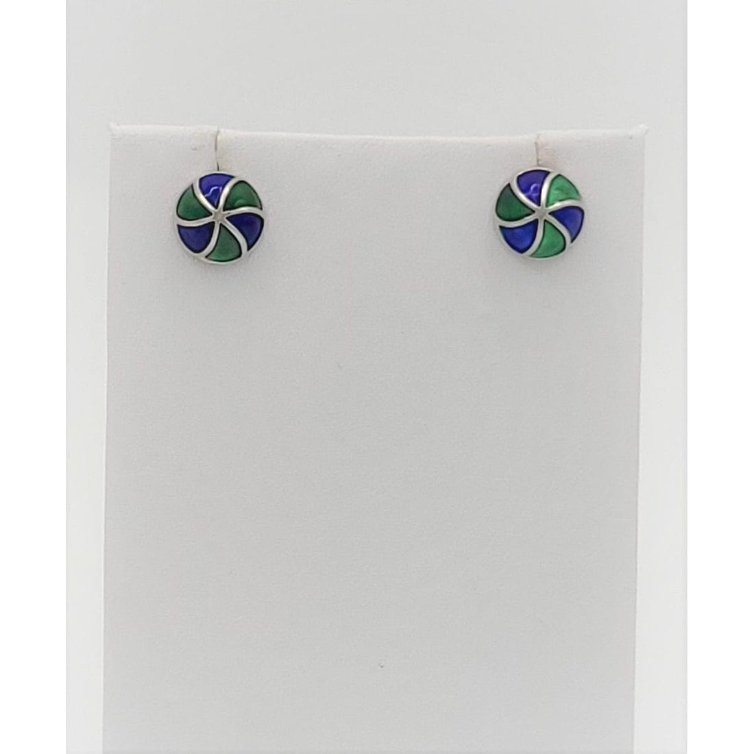 Vintage David Andersen Norway 925S Blue/Green Enamel Modernist Striped Earrings - Trendy MCM Home