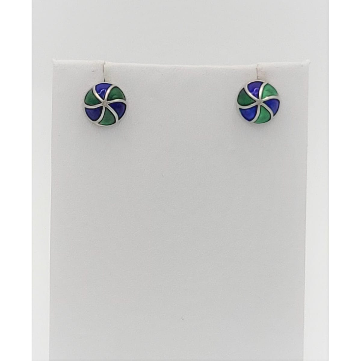 Vintage David Andersen Norway 925S Blue/Green Enamel Modernist Striped Earrings - Trendy MCM Home