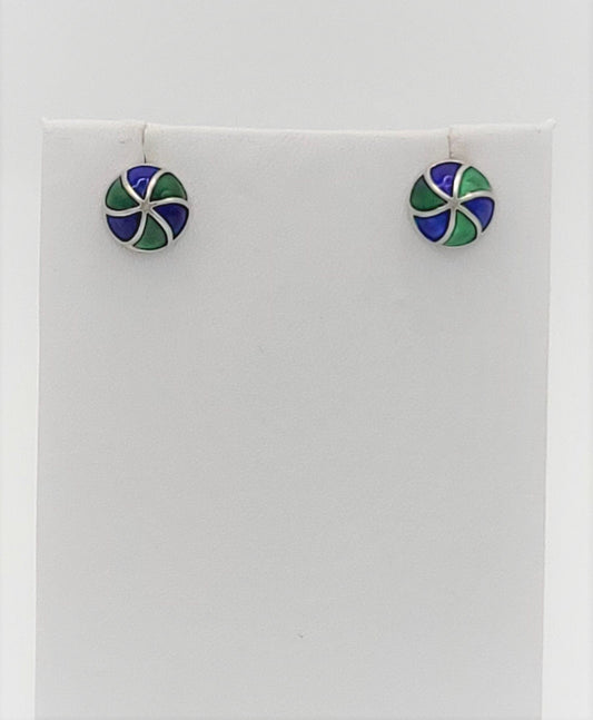Vintage David Andersen Norway 925S Blue/Green Enamel Modernist Striped Earrings - Trendy MCM Home