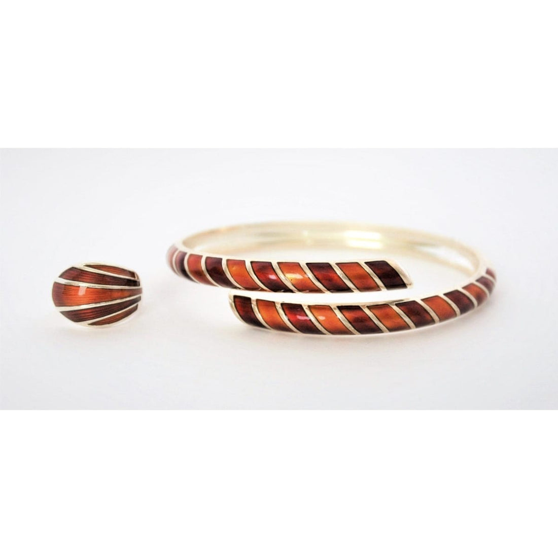 David Andersen Jewelry VNTG David Andersen Norway 925 Sterling Red/Orange Enamel Bracelet Ring Set
