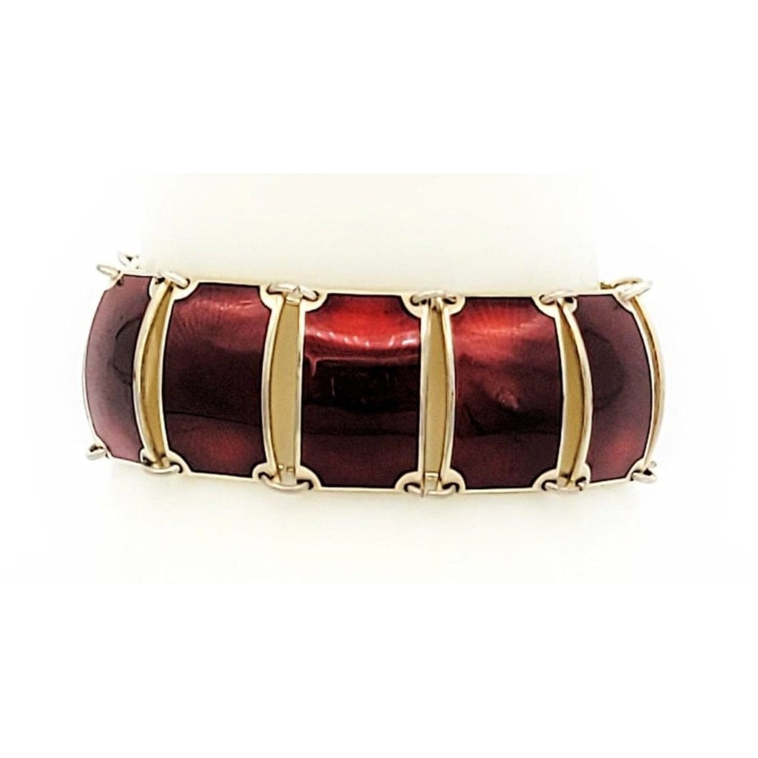 David Andersen Jewelry VNTG David Andersen Norway 925S &amp; Red Enamel Wide Panel Link Art Deco Bracelet