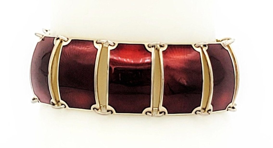 David Andersen Jewelry VNTG David Andersen Norway 925S & Red Enamel Wide Panel Link Art Deco Bracelet