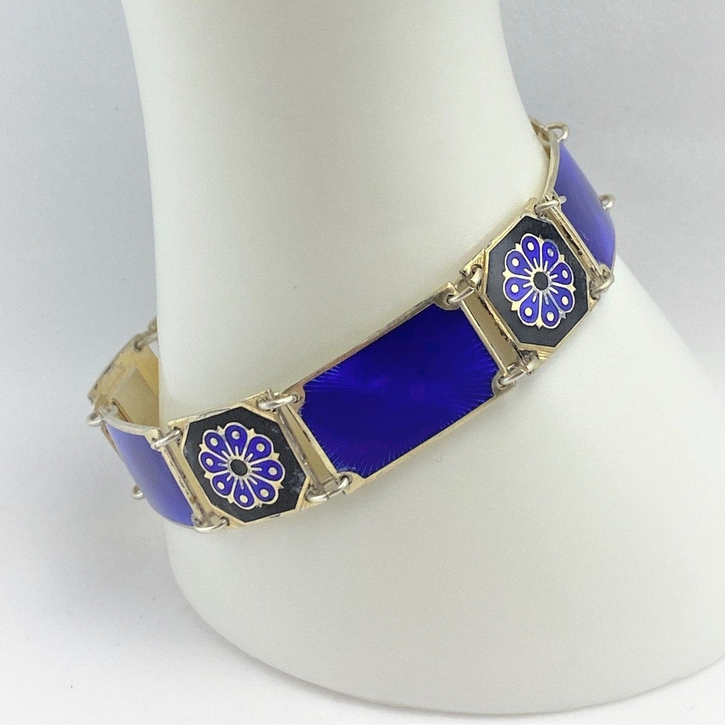 David Andersen Jewelry VNTG David Andersen Norway Gilt 925S & Enamel Art Deco Floral Panel Link Bracelet