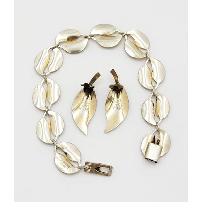 David Andersen Jewelry WW David Andersen Sterling Yellow Enamel Leaf Bracelet Earrings Set 1950&