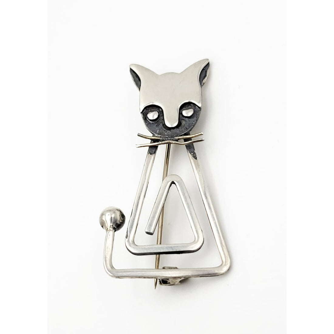 Del Fino Taxco Jewelry Delfino Taxco Sterling Modernist Retro Cubism Cat Kitten Kitty Cat Brooch 1960s