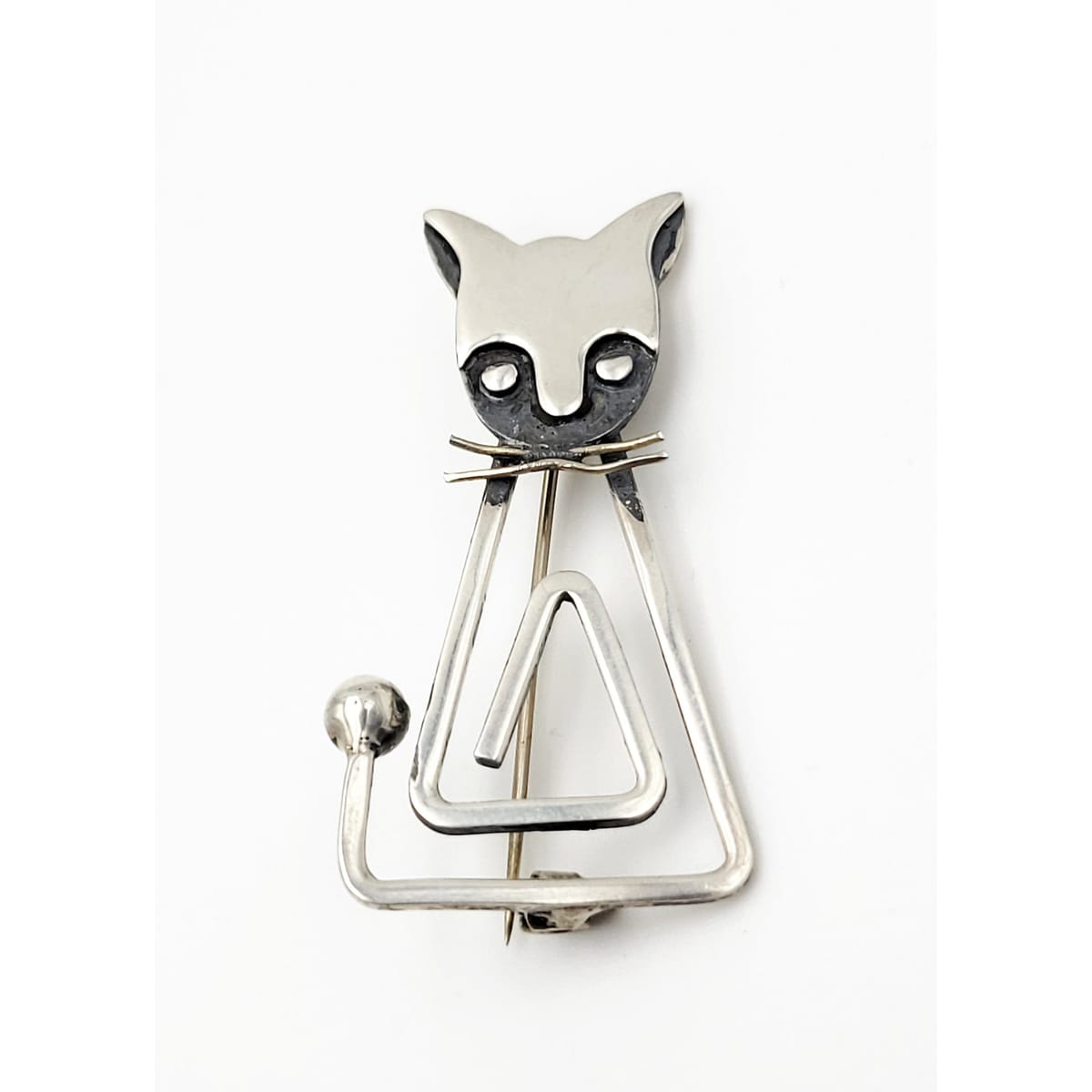 Del Fino Taxco Jewelry Delfino Taxco Sterling Modernist Retro Cubism Cat Kitten Kitty Cat Brooch 1960s