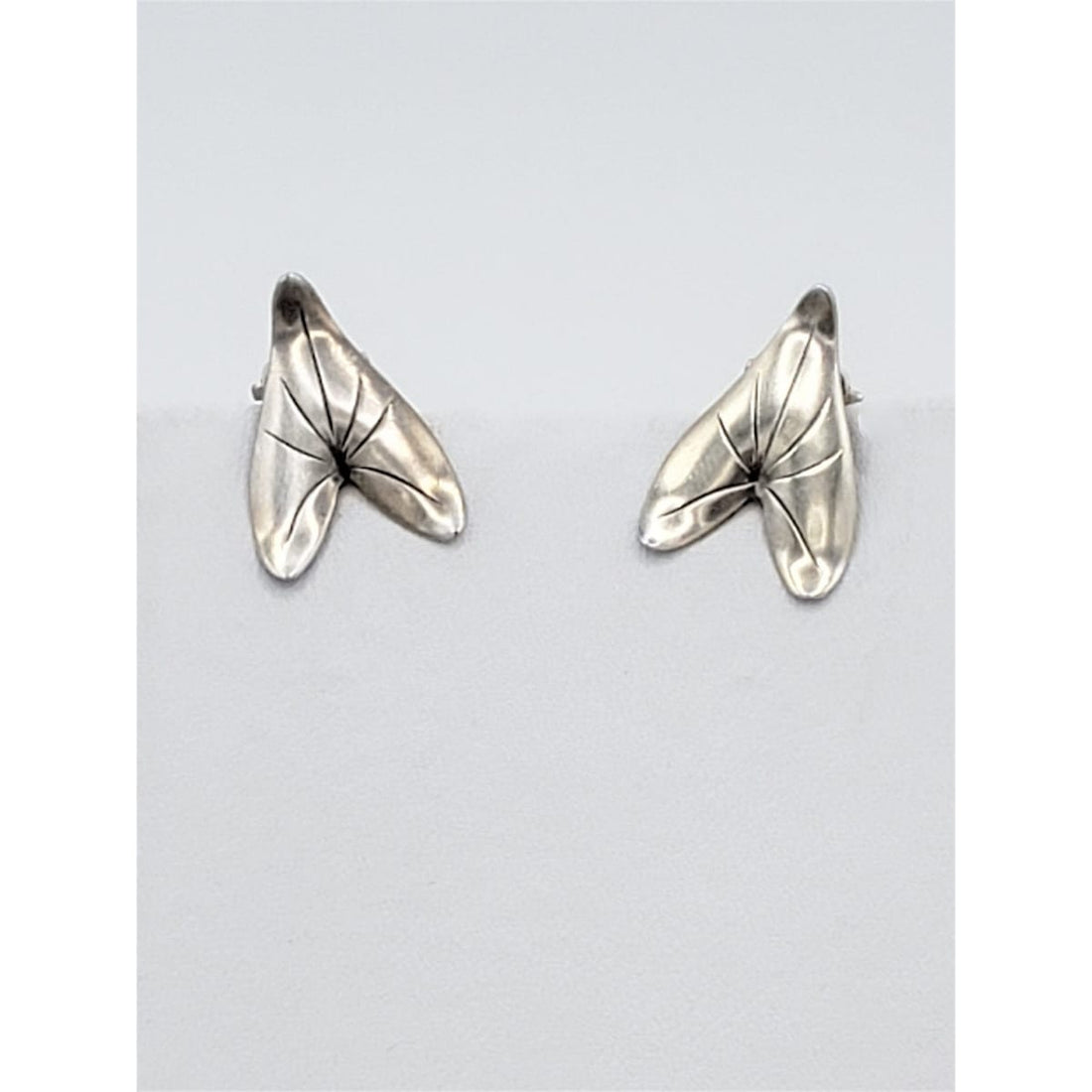 Denmark Jewelry Danish Designer VW Sterling Silver Modernist Leaf Clip On Earrings Circa 1940&