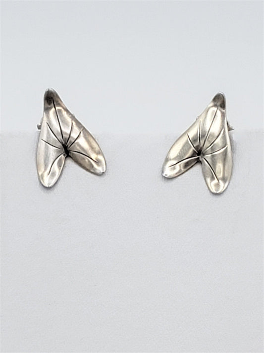 Denmark Jewelry Danish Designer VW Sterling Silver Modernist Leaf Clip On Earrings Circa 1940's