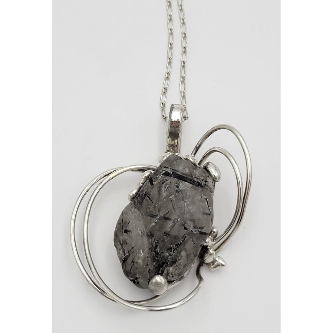 Denmark Sterling Jewelry HUGE Danish Designer Sterling Silver &amp; Reticulated Quartz Pendant Necklace