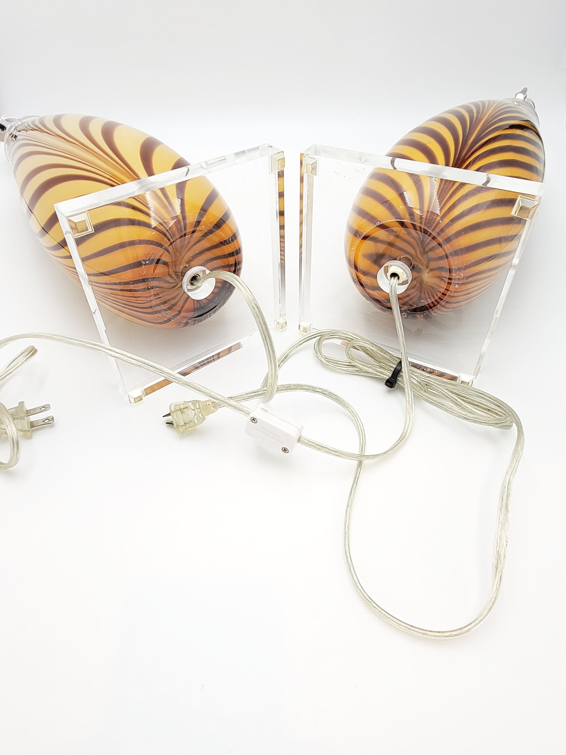 Design Guild NY Lighting Design Guild NY Italian Murano Blown Glass Striped Designer Lamp Set 1980s