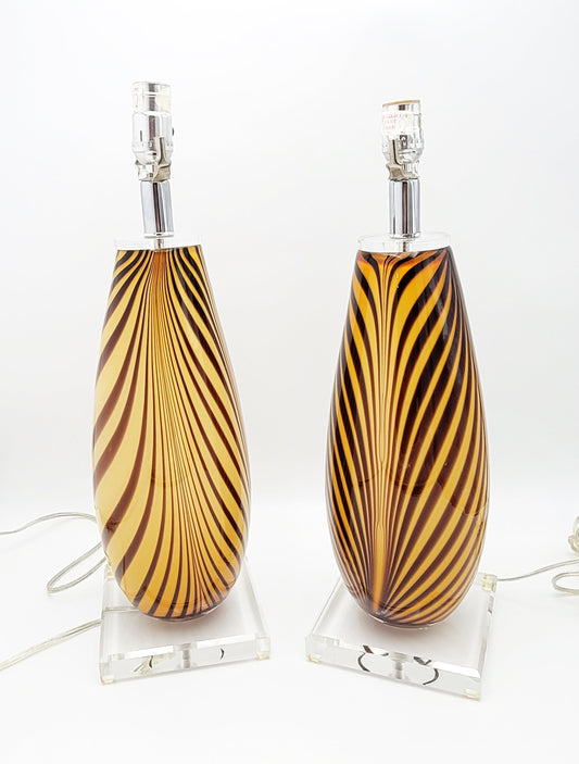 Design Guild NY Lighting Design Guild NY Italian Murano Blown Glass Striped Designer Lamp Set 1980s