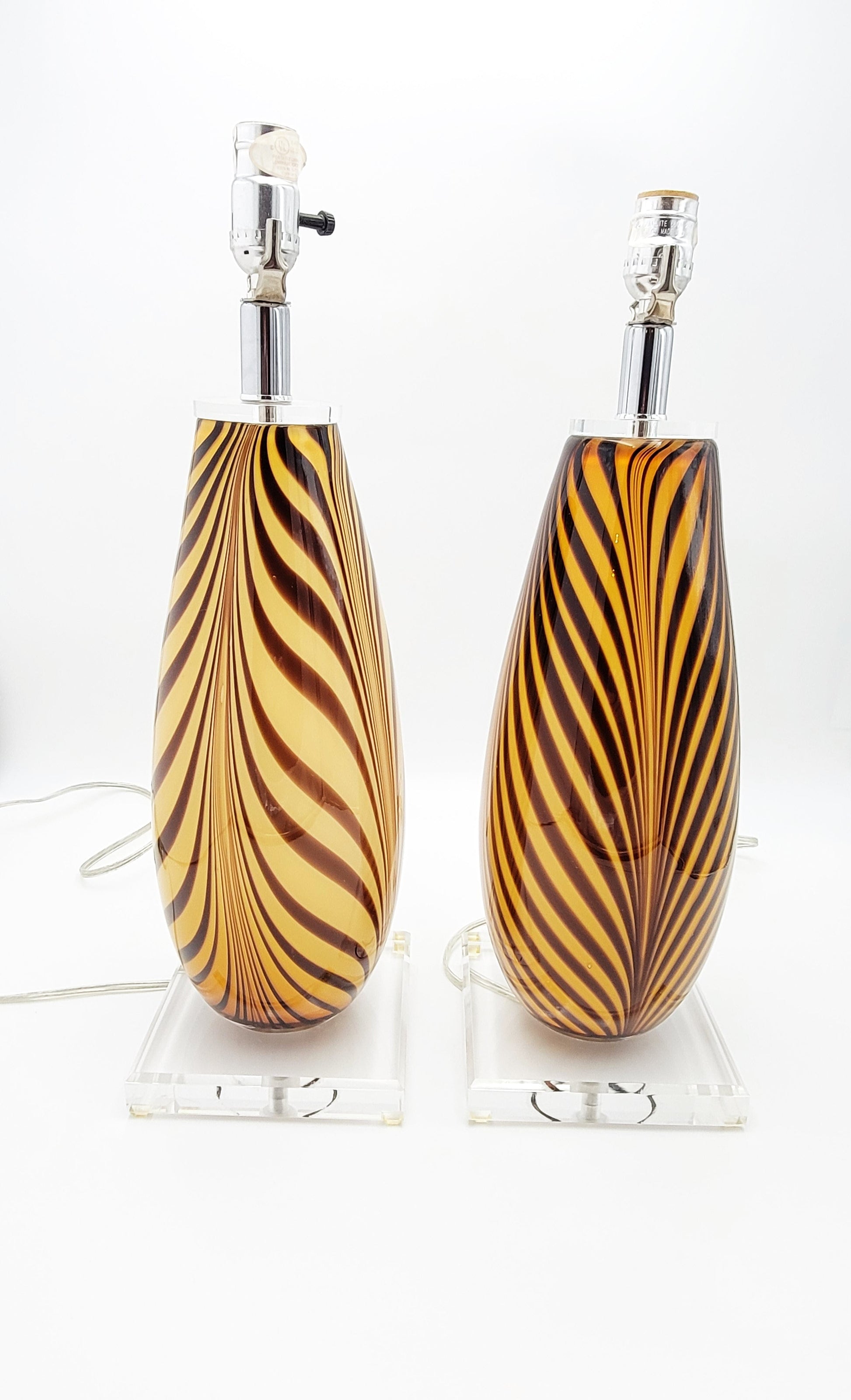 Design Guild NY Lighting Design Guild NY Italian Murano Blown Glass Striped Designer Lamp Set 1980s