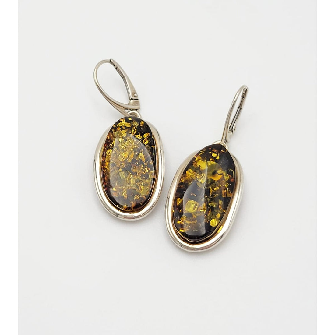 Designer Earrings Jewelry Vintage Sterling Silver &amp; Amber Modernist Long Dangle Earrings