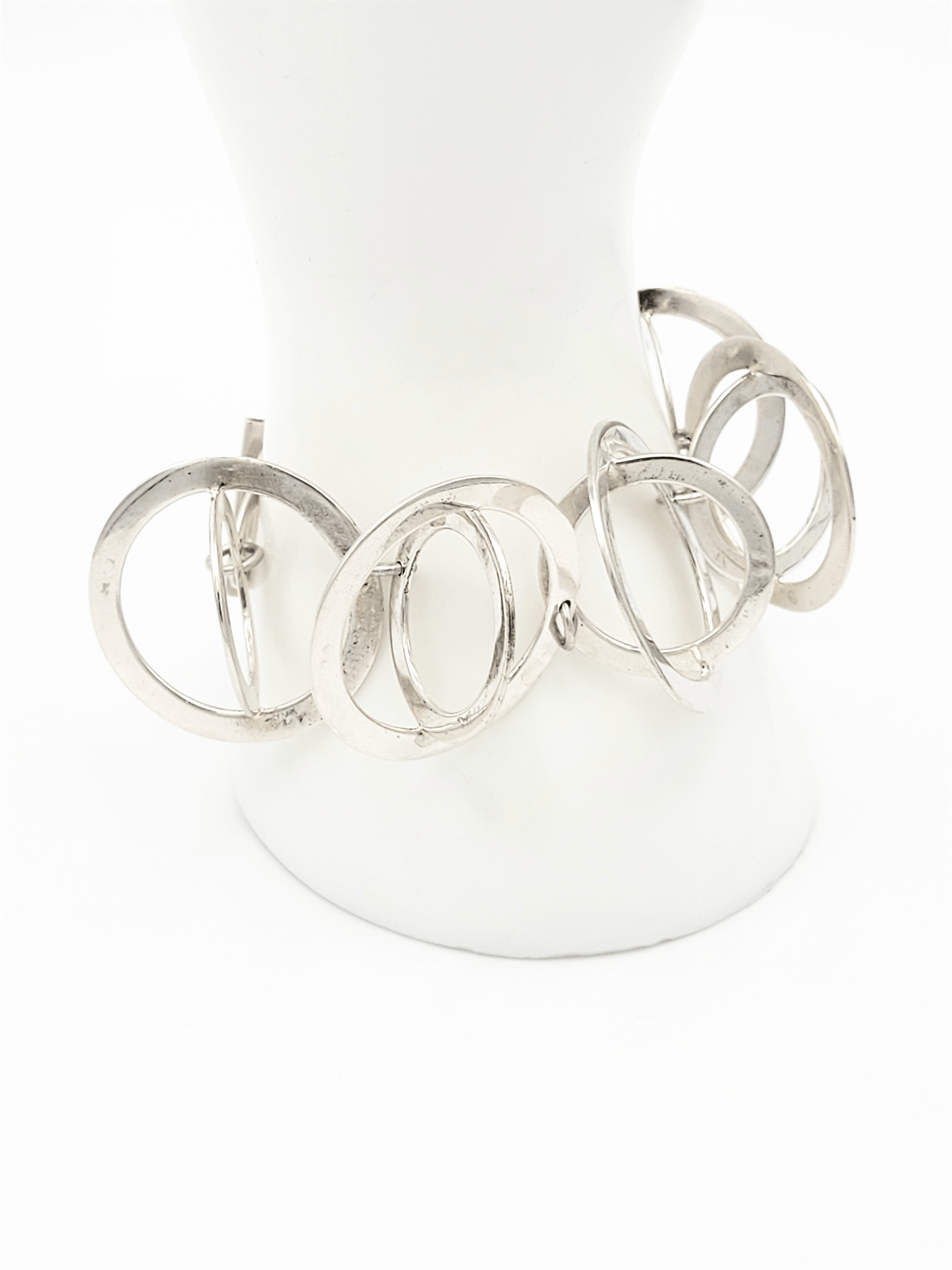 DeTapia Jewelry Superb DeTapia Sterling Silver Abstract Modernist 3-D Circles Bracelet 1990s