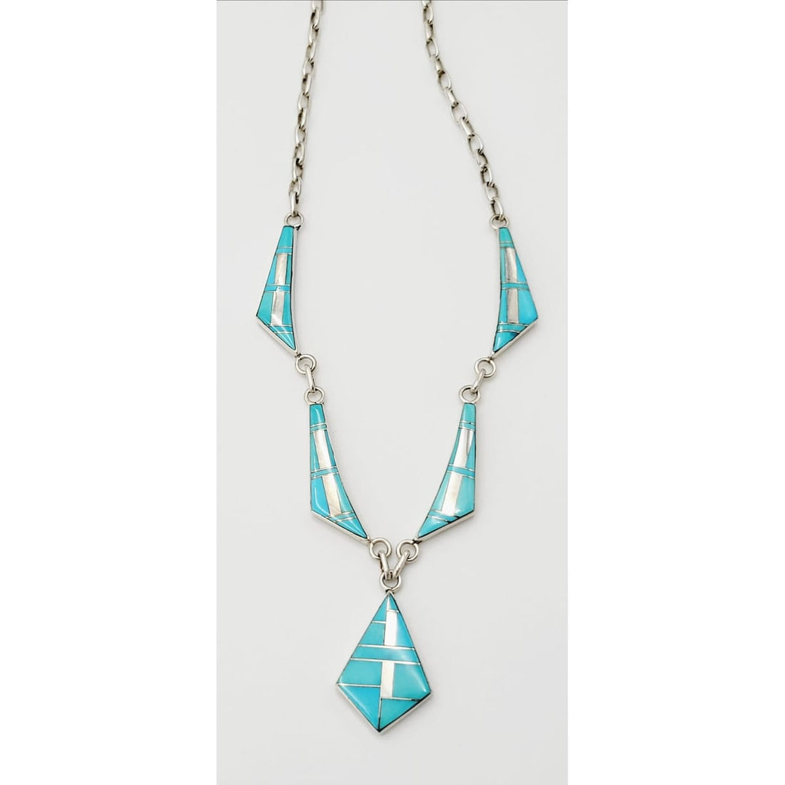 DM Begay Jewelry Navajo Artist DM Begay Sterling Turquoise Modernist Necklace Circa 1990s
