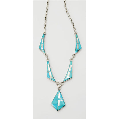 DM Begay Jewelry Navajo Artist DM Begay Sterling Turquoise Modernist Necklace Circa 1990s