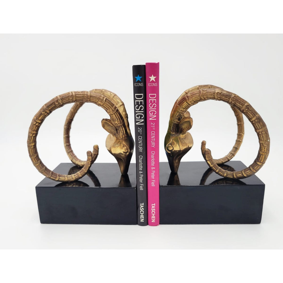 Dolbi Cashier Bookends Dolbi Cashier Brass Ibex Antelope Rams Head Sculptural Art Deco Bookends
