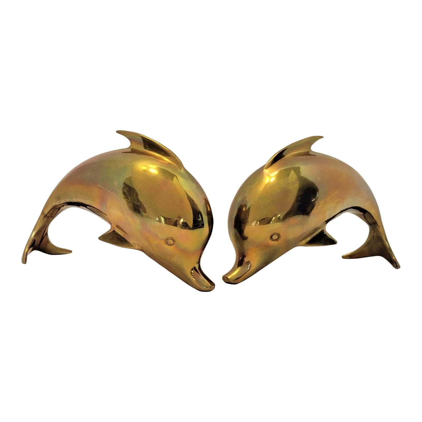 Dolbi Cashier Bookends Superb Dolbi Cashier Solid Brass Dolphin Porpoise Sculptural Bookends Circa 1986