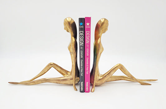 Dolbi Cashier Bookends Superb Dolbi Cashier Solid Brass Female Model Sculptural Bookends Circa 1986