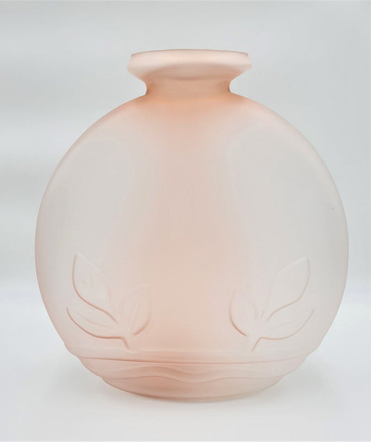 Dolbi Cashier HUGE! Dolbi Cashier Art Deco Pink Satin Glass Vase with raised floral accents 1980s