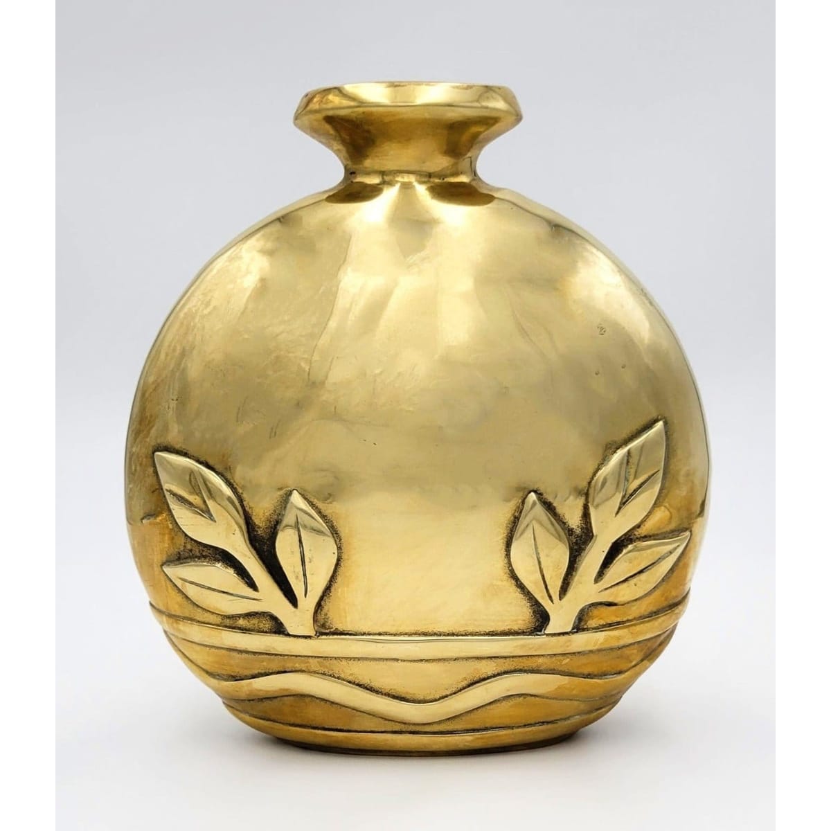 Dolbi Cashier Vases Stunning LARGE Dolbi Cashier Art Deco Brass Vase with Raised Floral Motif 1980