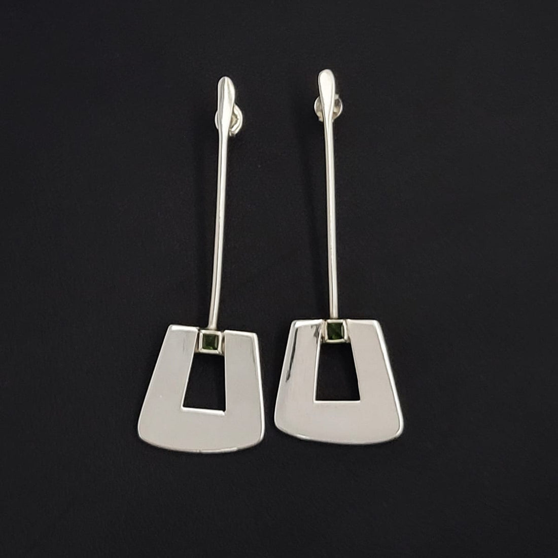Dolivm Jewelry Greek Designer Dolivm Sterling &amp; Emerald XL Modernist Earrings Circa 1990s