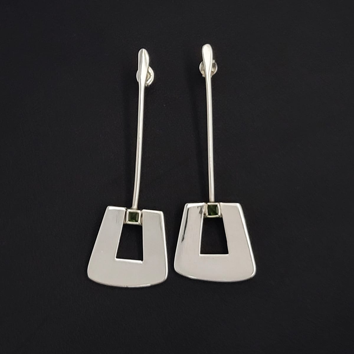 Dolivm Jewelry Greek Designer Dolivm Sterling &amp; Emerald XL Modernist Earrings Circa 1990s