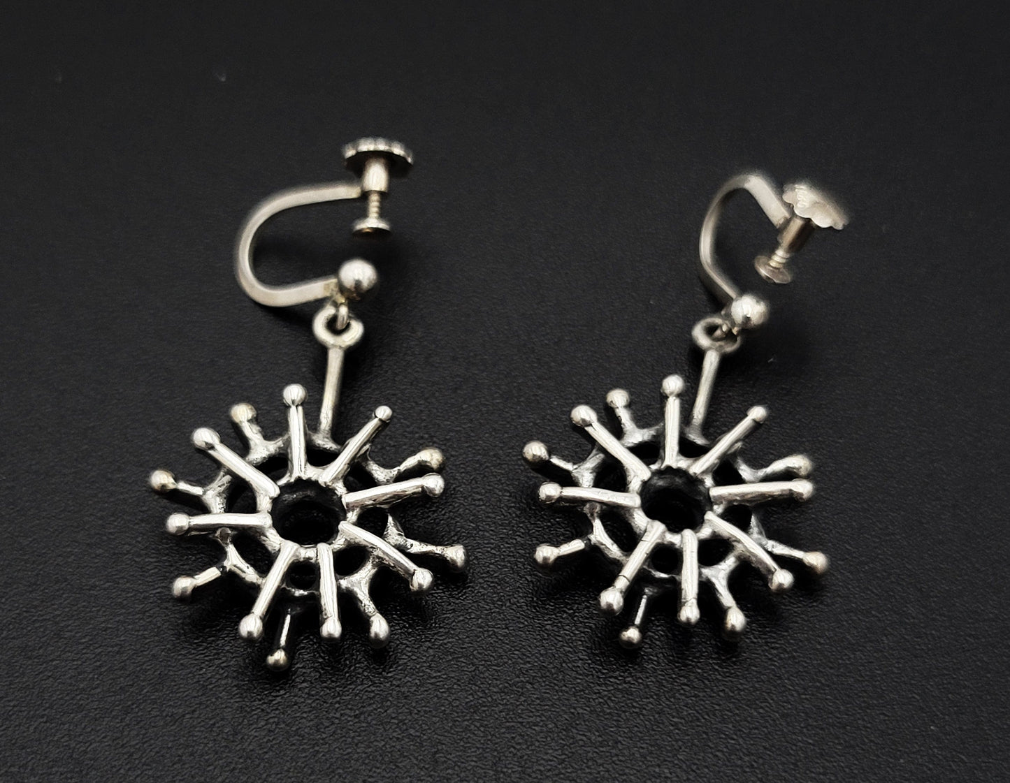 E + P Studio Norway Jewelry RARE Norway Studio E+P Sterling Abstract MOD Brutalist Dangle Earrings 1960s