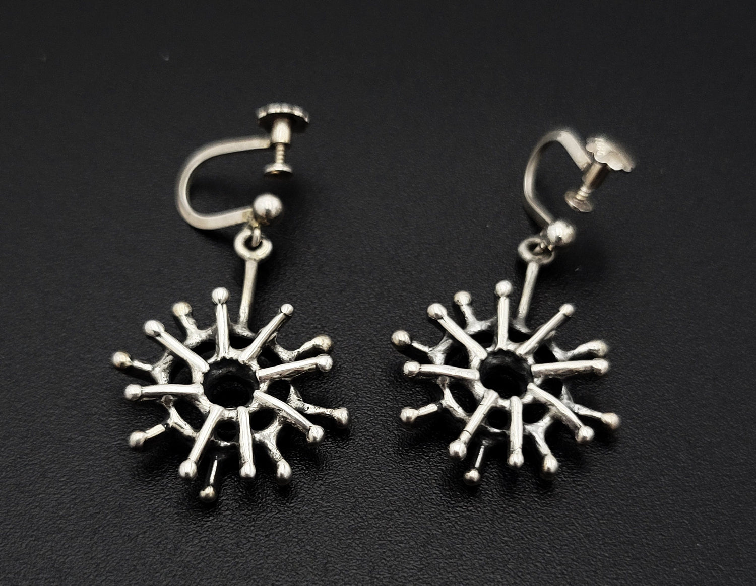 E + P Studio Norway Jewelry RARE Norway Studio E+P Sterling Abstract MOD Brutalist Dangle Earrings 1960s