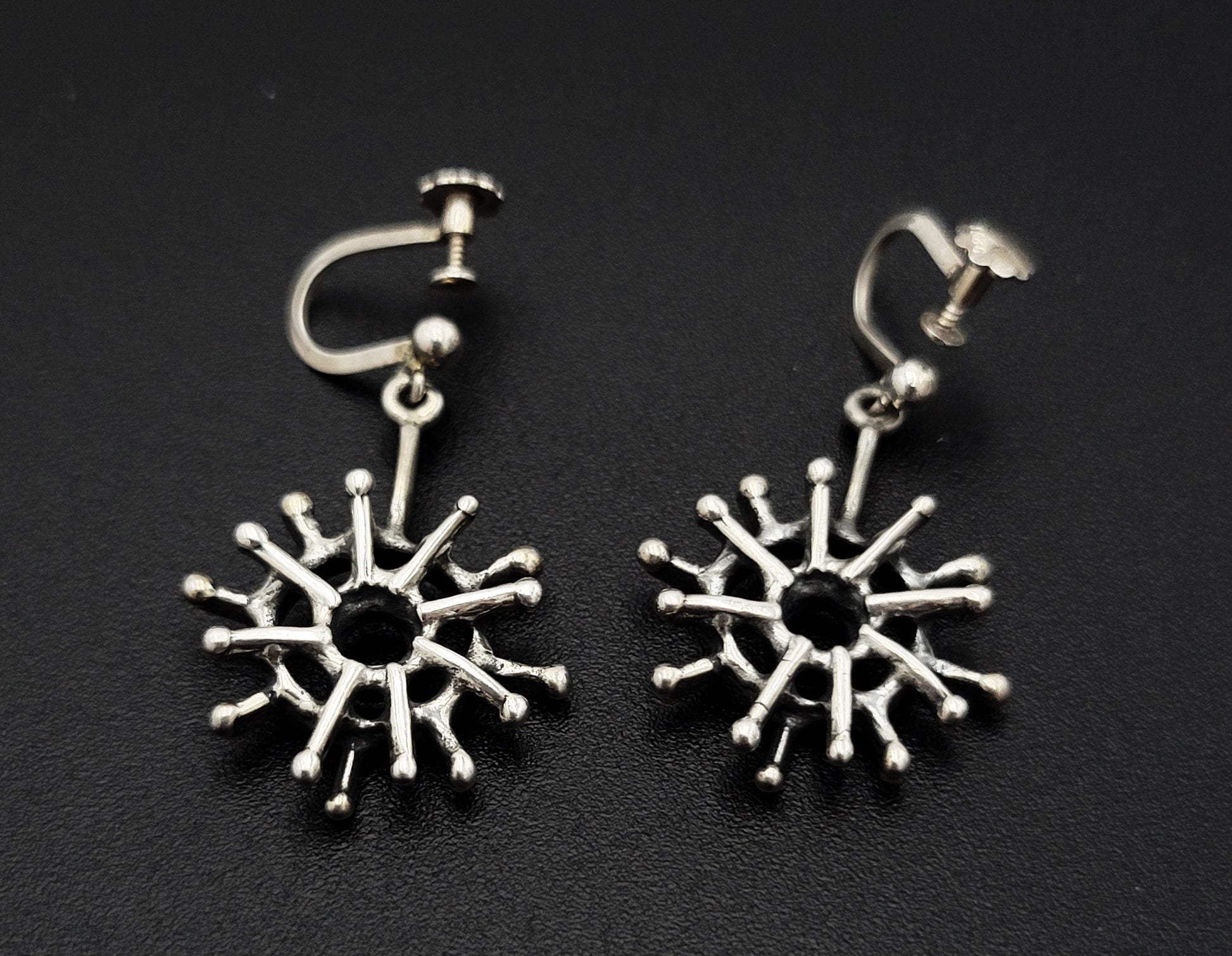 E + P Studio Norway Jewelry RARE Norway Studio E+P Sterling Abstract MOD Brutalist Dangle Earrings 1960s